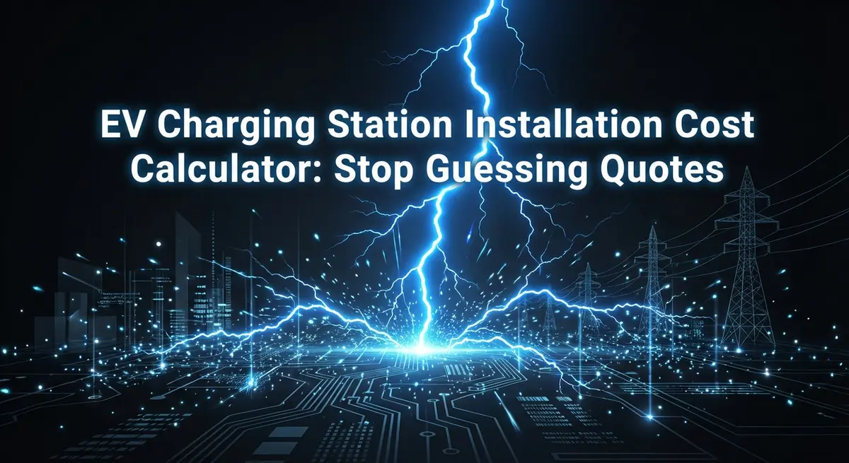 EV charging station installation cost calculator digital concept with electric blue lightning