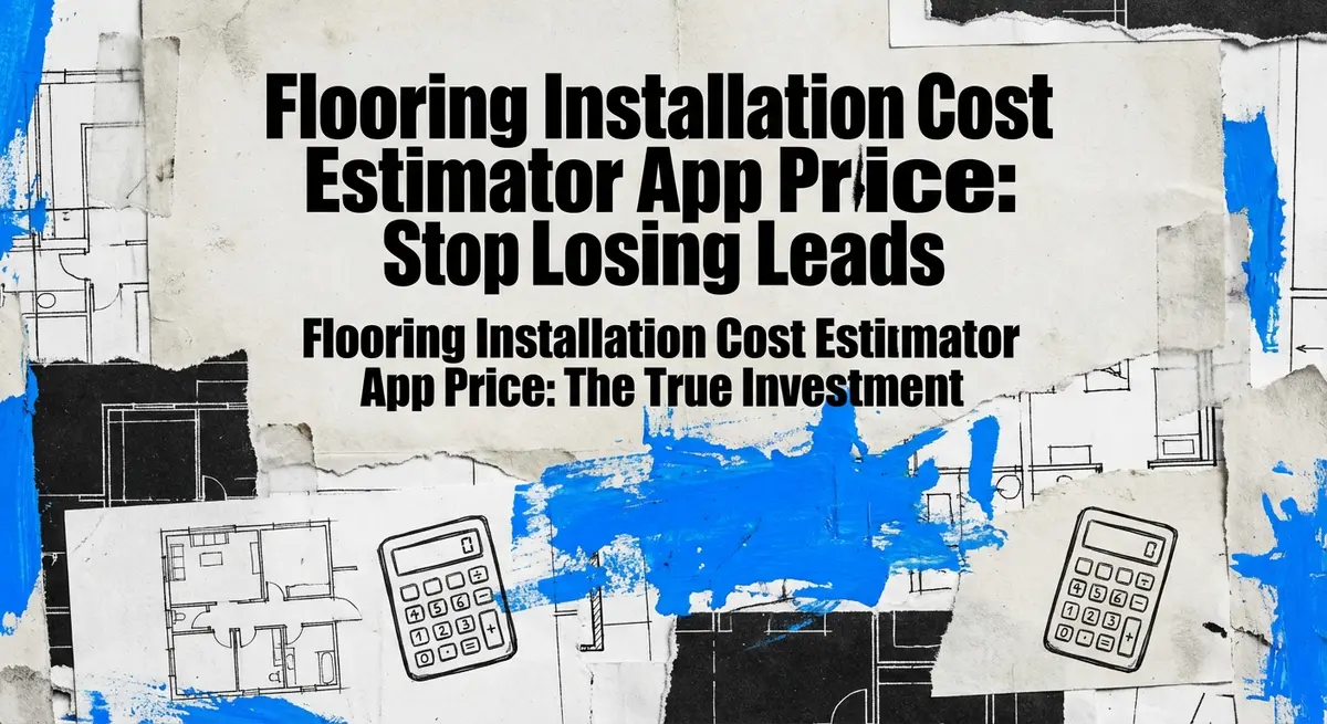 Flooring installation cost estimator app price analysis on torn paper collage background