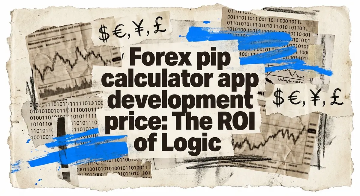 Forex pip calculator app development price conceptual art with torn paper and blue accents