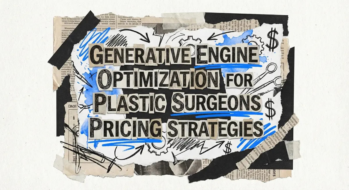 Generative engine optimization for plastic surgeons pricing strategies collage with electric blue accents