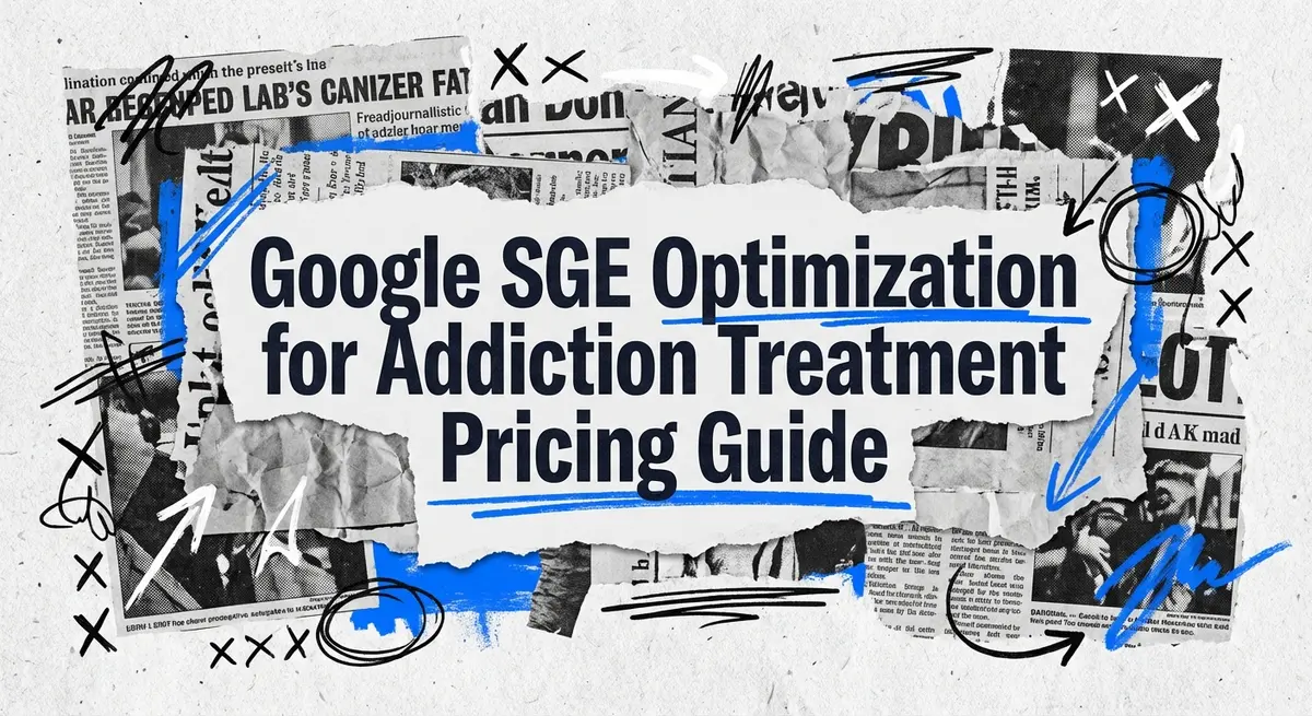 Google sge optimization for addiction treatment pricing guide torn paper collage with electric blue accents