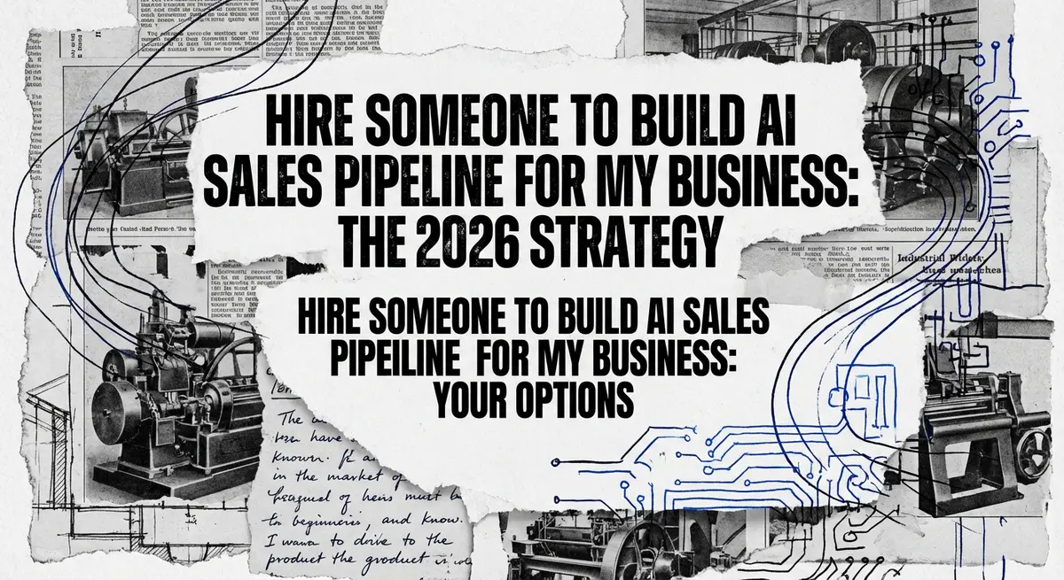 Torn paper collage art featuring title hire someone to build ai sales pipeline for my business