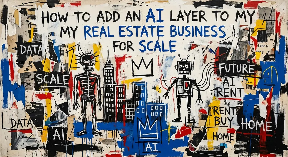 Neo-expressionist art depicting how to add an ai layer to my real estate business with blue accents