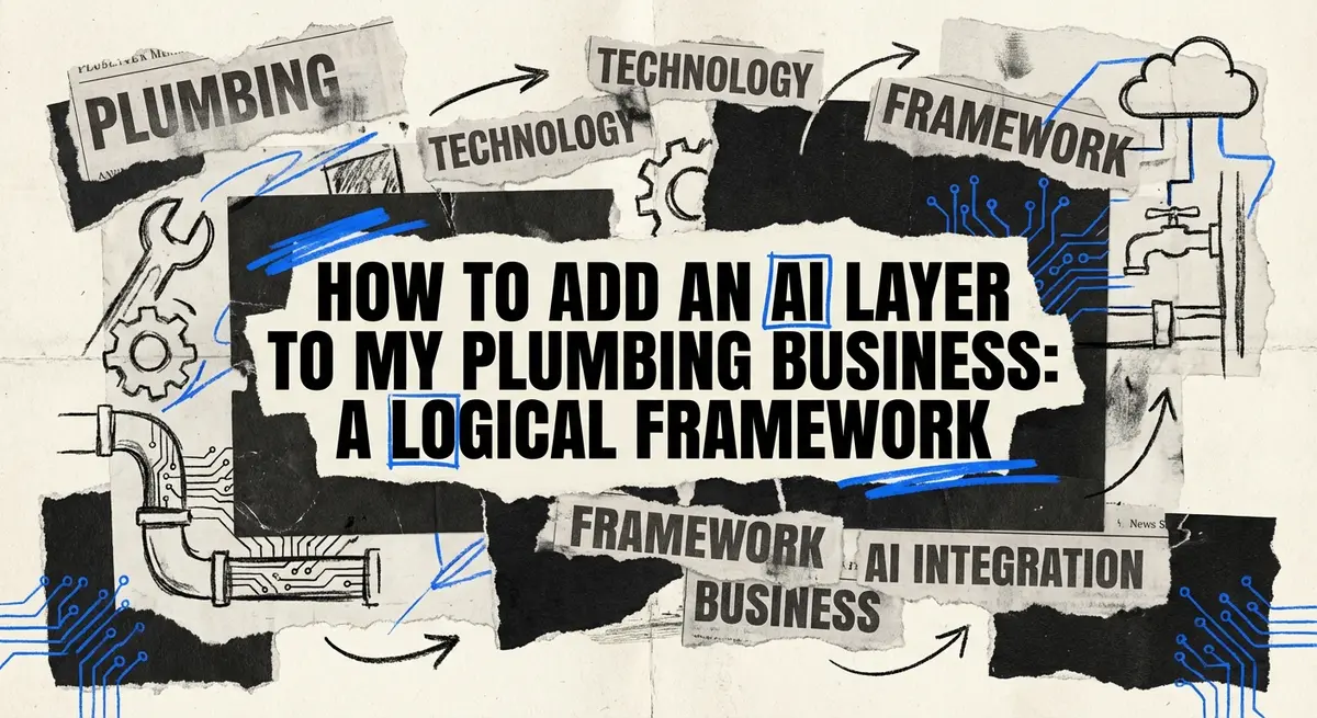 Torn paper collage featuring the text How to Add an AI Layer to My Plumbing Business