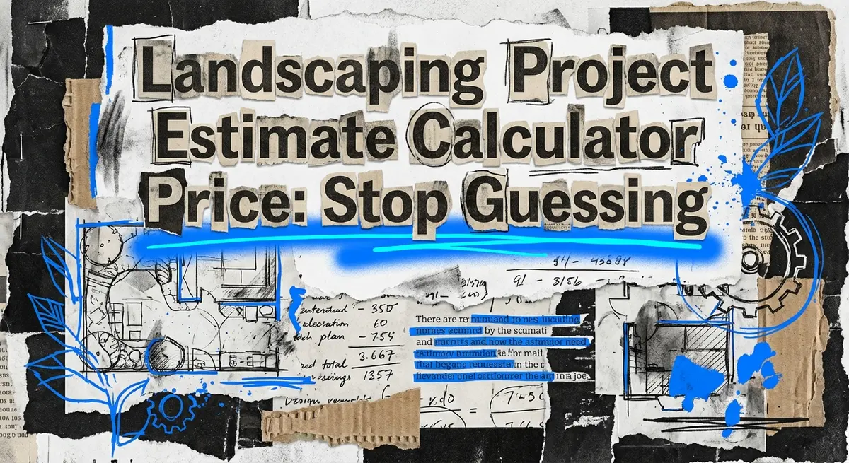 Landscaping project estimate calculator price concept with torn paper and digital integration