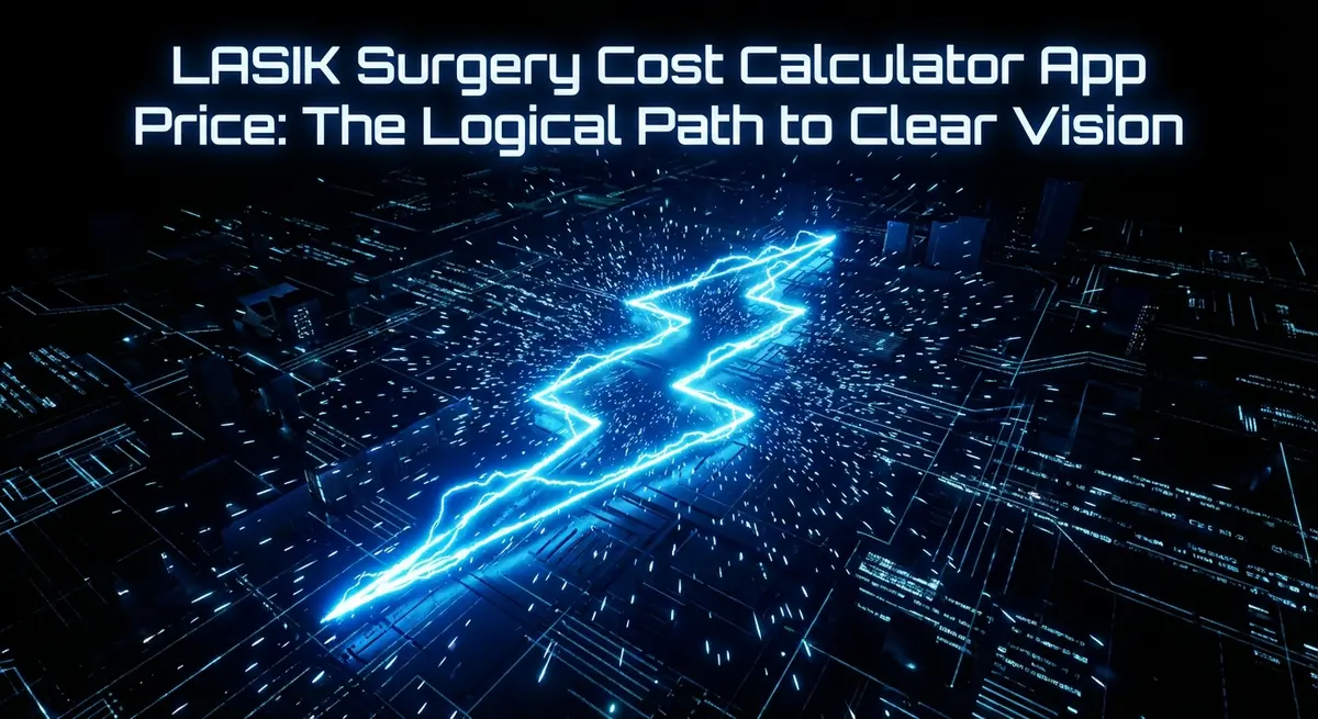 LASIK Surgery Cost Calculator App Price digital concept with electric blue lightning