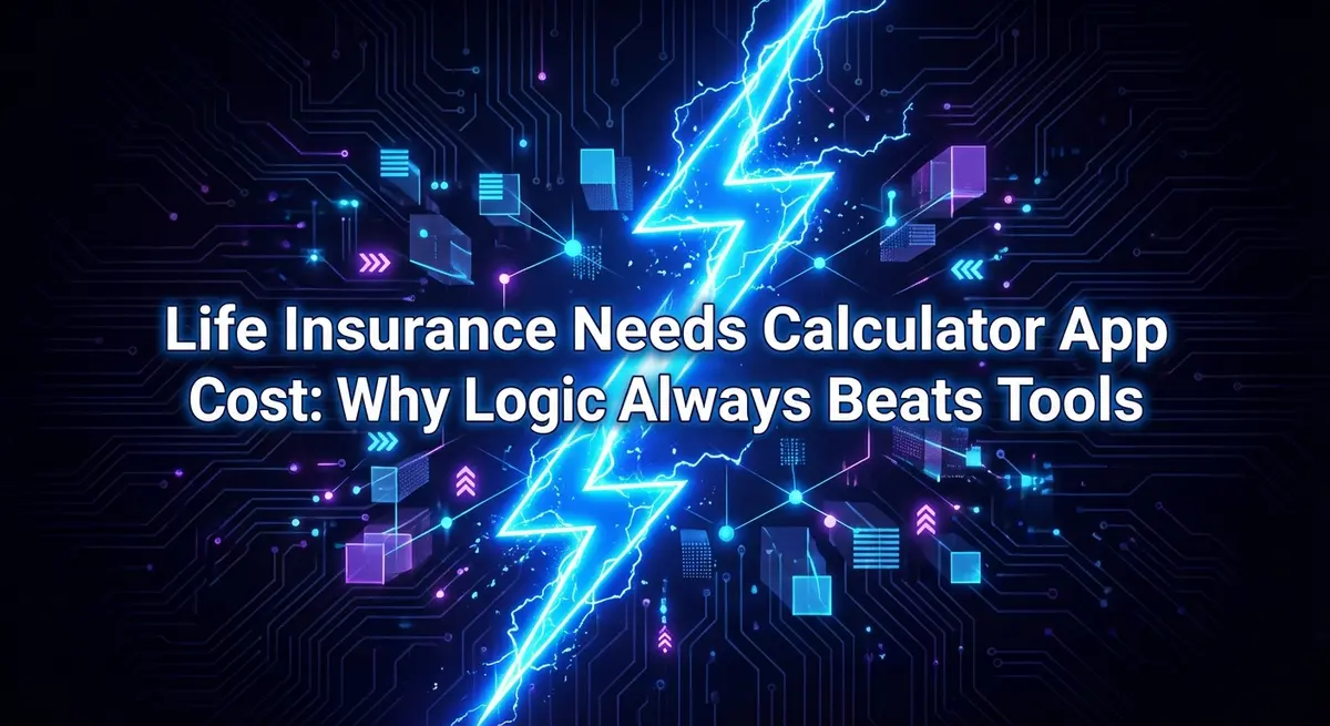 Life insurance needs calculator app cost concept art with electric blue lightning