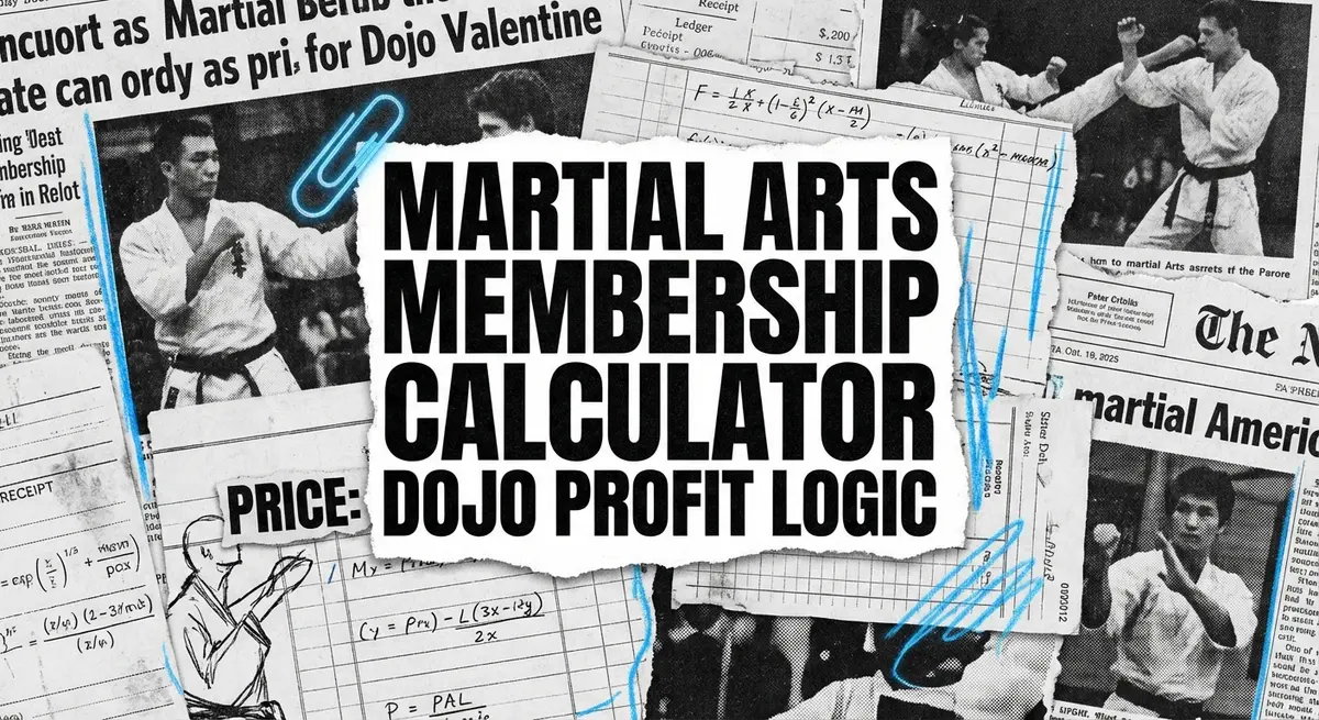 Martial arts membership calculator price strategy torn paper collage