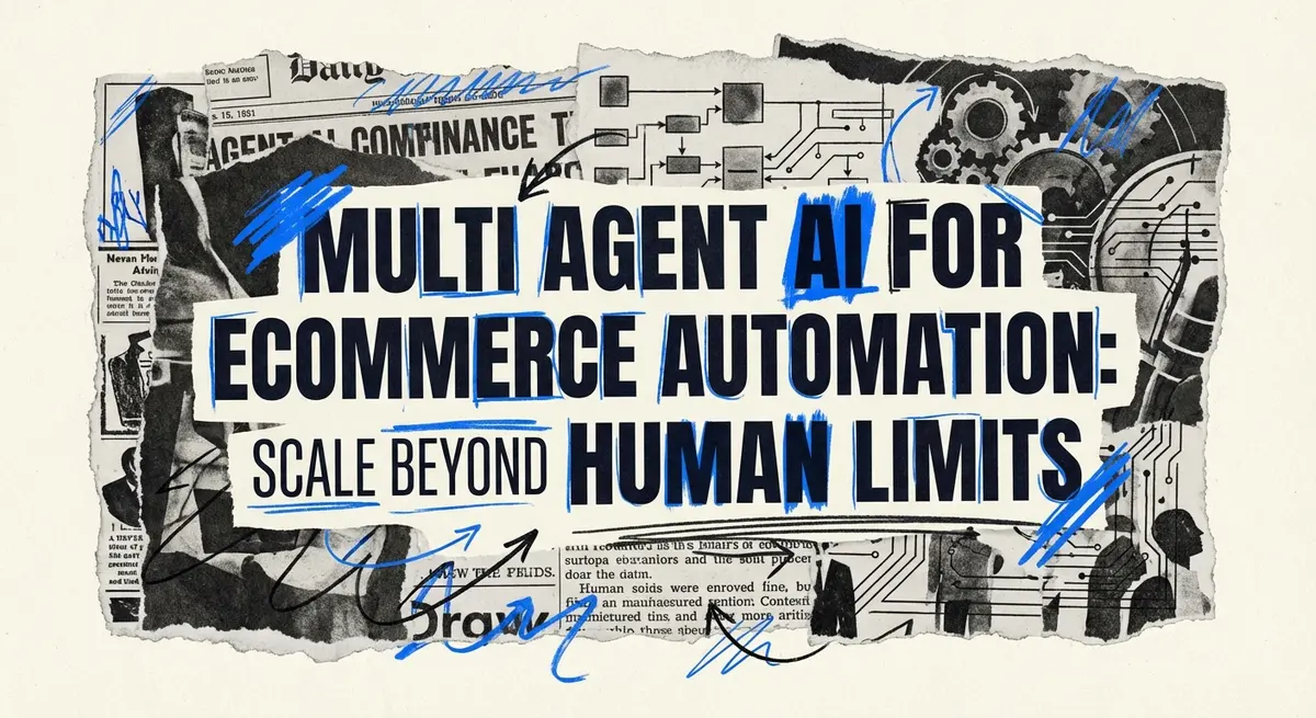 Multi agent AI for ecommerce automation concept art torn paper style