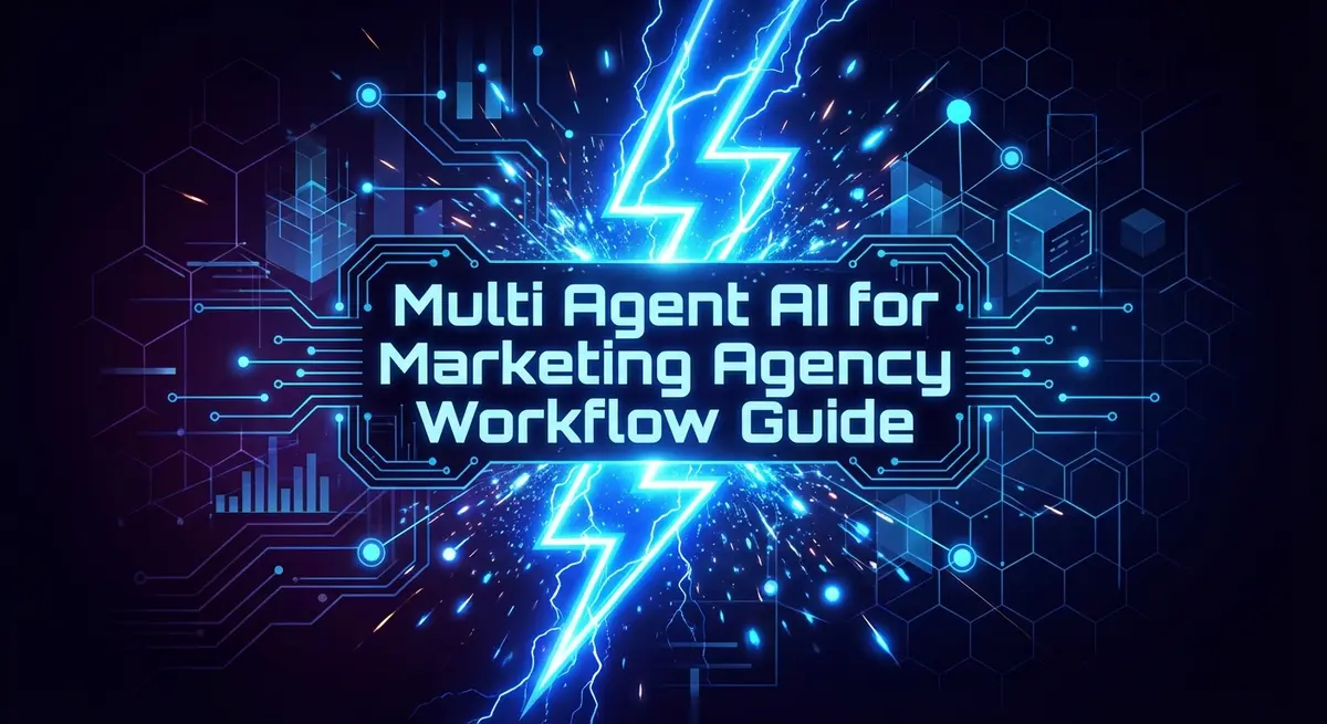 Multi Agent AI for Marketing Agency Workflow visualization with electric blue lightning