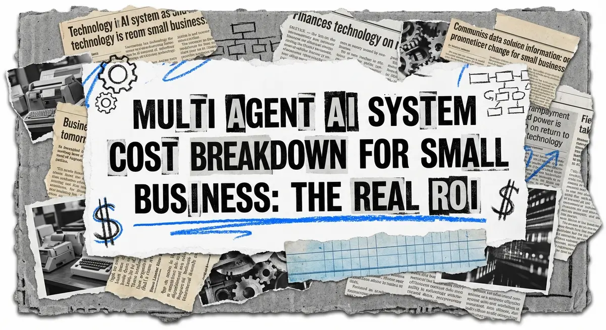Multi agent ai system cost breakdown for small business torn paper collage art