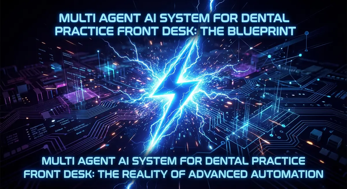 Multi agent ai system for dental practice front desk concept art with electric blue lightning