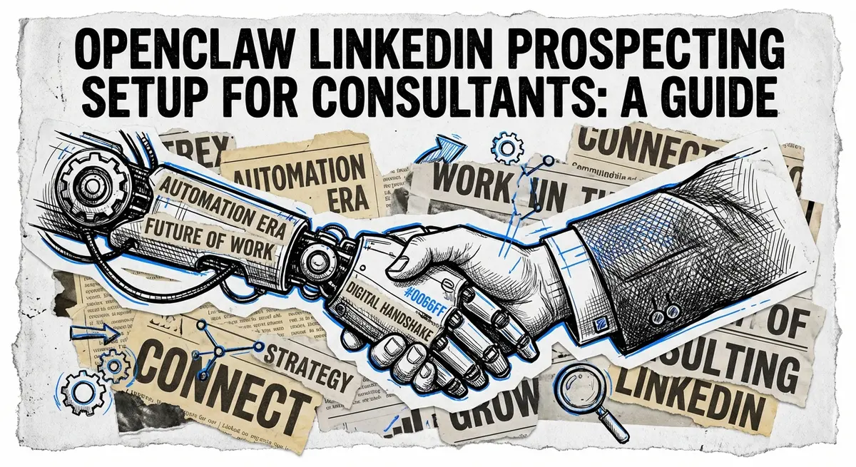OpenClaw LinkedIn prospecting setup for consultants featuring an artistic representation of automated business networking.