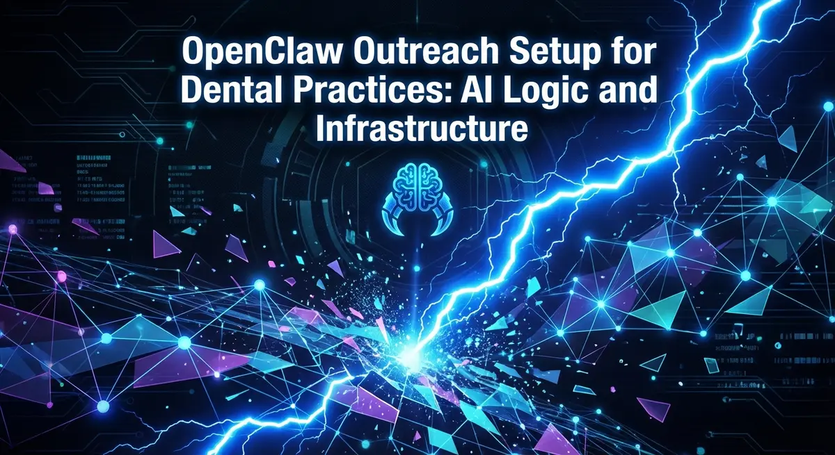 OpenClaw outreach setup for dental practices visualization with electric blue lightning and digital infrastructure