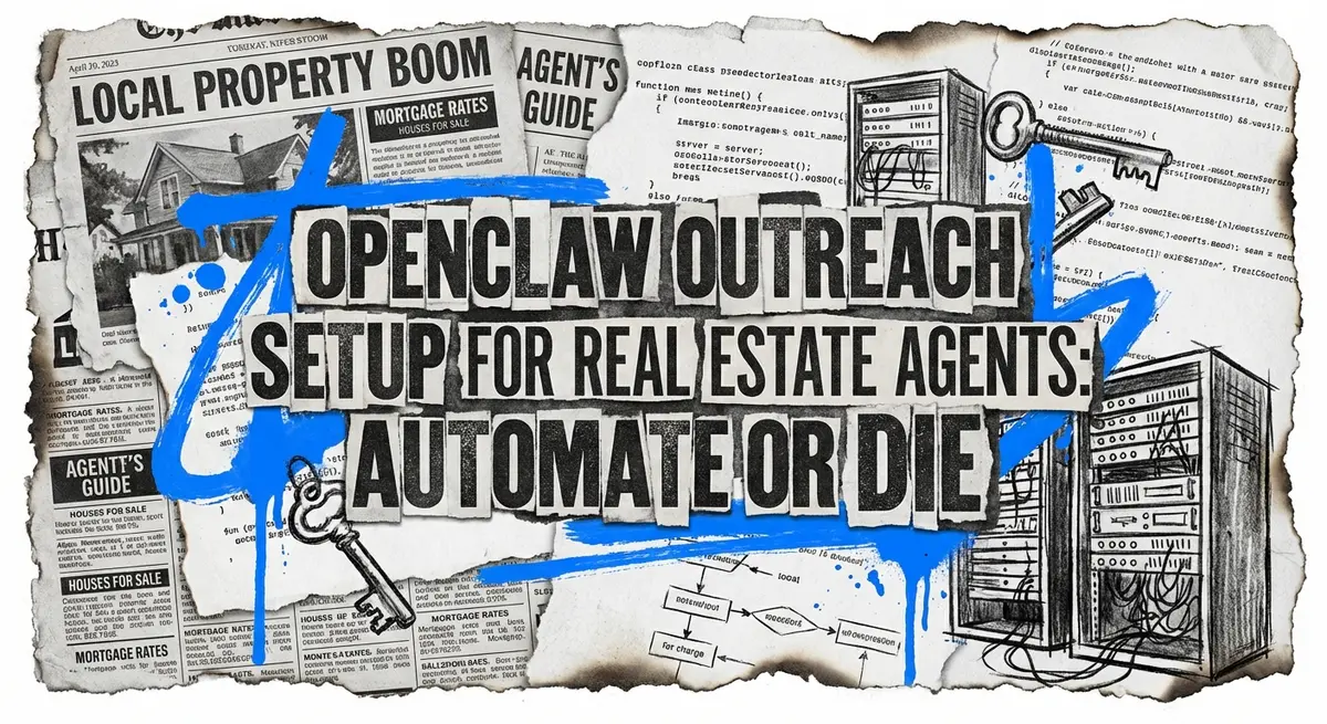 OpenClaw outreach setup for real estate agents featured image with torn paper style and electric blue accents