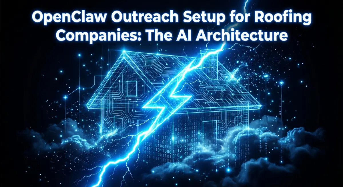 OpenClaw outreach setup for roofing companies featuring a digital lightning bolt and architectural blueprints