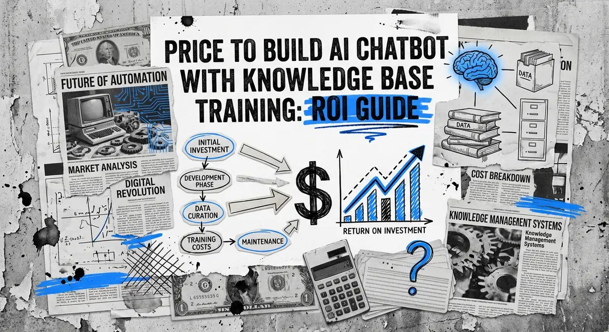 Price to build AI chatbot with knowledge base training artistic torn paper collage