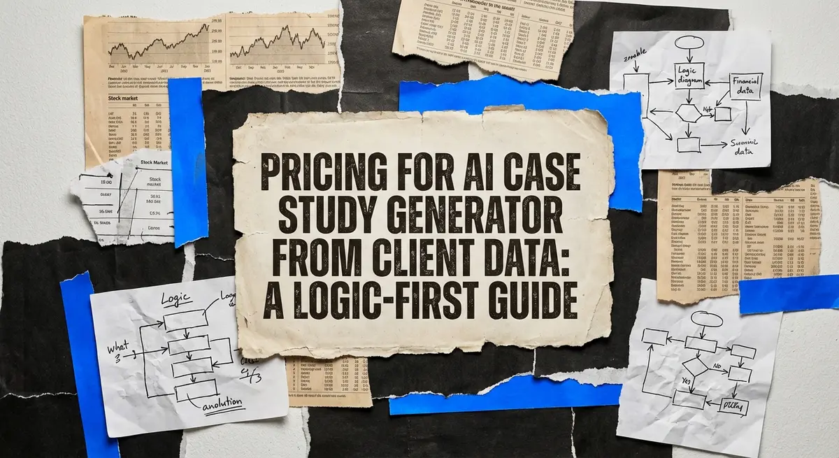 pricing for ai case study generator from client data torn paper collage concept