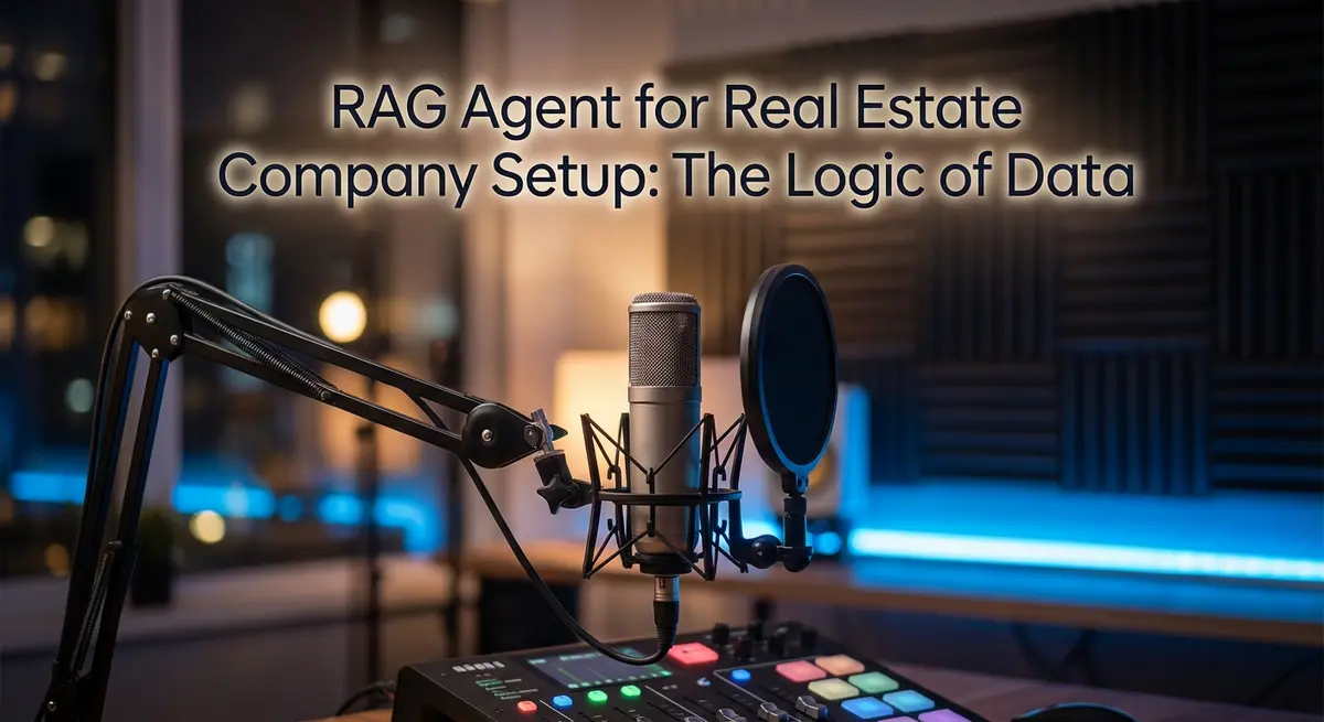 RAG Agent for Real Estate Company Setup podcast microphone setup with blue accent lighting