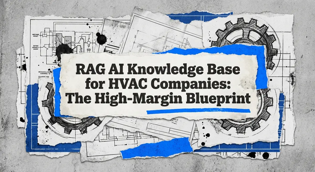 RAG AI Knowledge Base for HVAC Companies collage with torn paper and blue accents