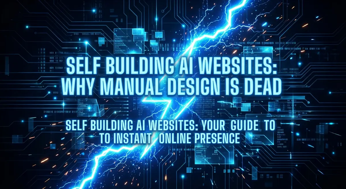 Self Building AI Websites concept art with electric blue lightning
