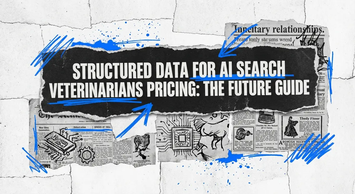 Structured data for ai search veterinarians pricing guide torn paper collage style