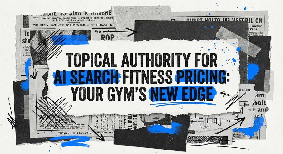 Topical Authority for AI Search Fitness Pricing featured image with torn paper style and electric blue accents