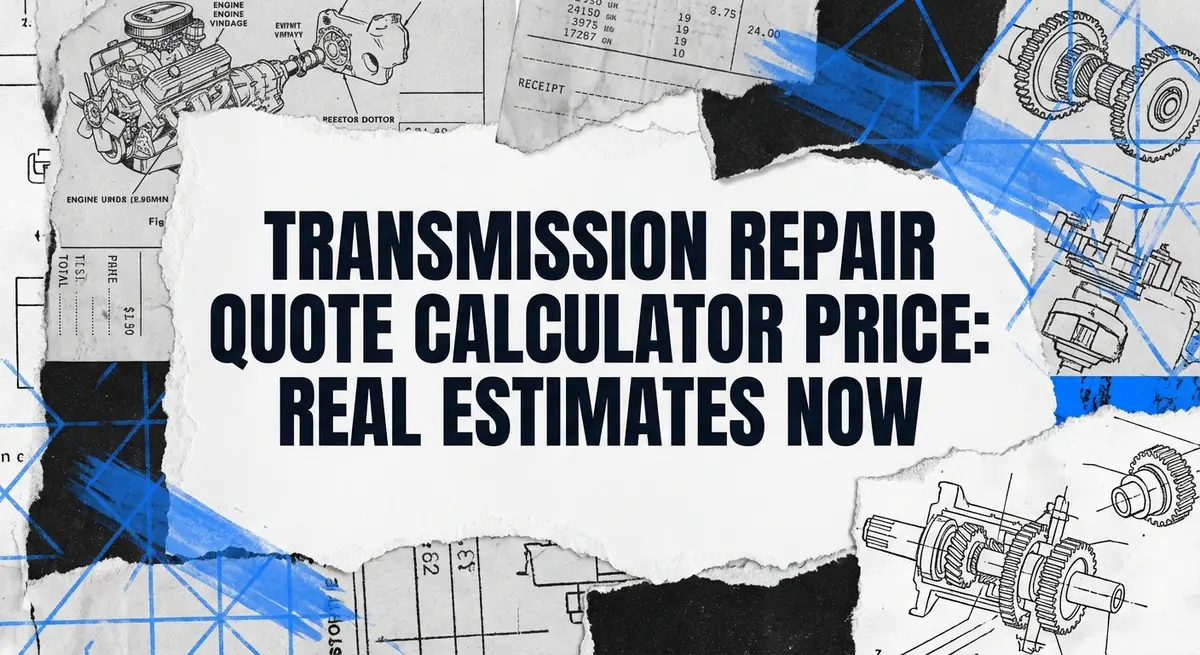 Transmission Repair Quote Calculator Price concept art with torn paper and mechanic diagrams