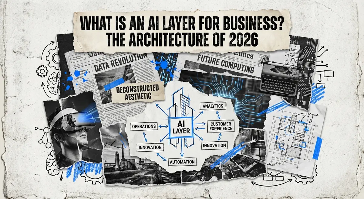 What is an AI Layer for Business? Torn paper collage architecture concept